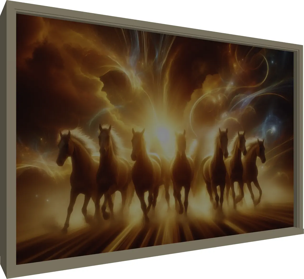 Glowing Seven Lucky Horses Vastu Print — floater frame preview | PrintPosters.in